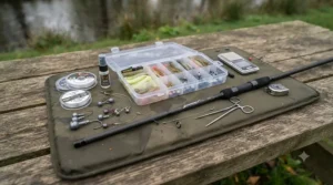 Moderate-fast action bend curve of a budget zander rod under pressure.