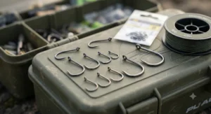 Side-by-side comparison of different catfish hook sizes ranging from size 2 to 6/0 for UK anglers. catfish hooks review
