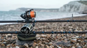 Comparison of fixed spool and multiplier reels fitted to beachcaster rods for UK sea fishing.