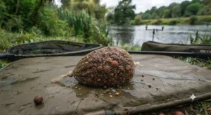 Mesh PVA bag packed with crushed pellets and free offerings for concentrated barbel feeding spots.