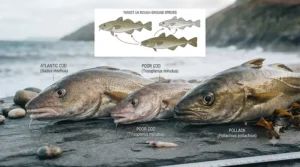 Large cod caught using a heavy-duty beachcaster rod for rough ground marks.