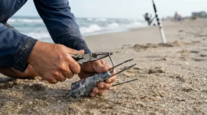 Adjusting the grip wires on beach lead weights for strong tide holding power