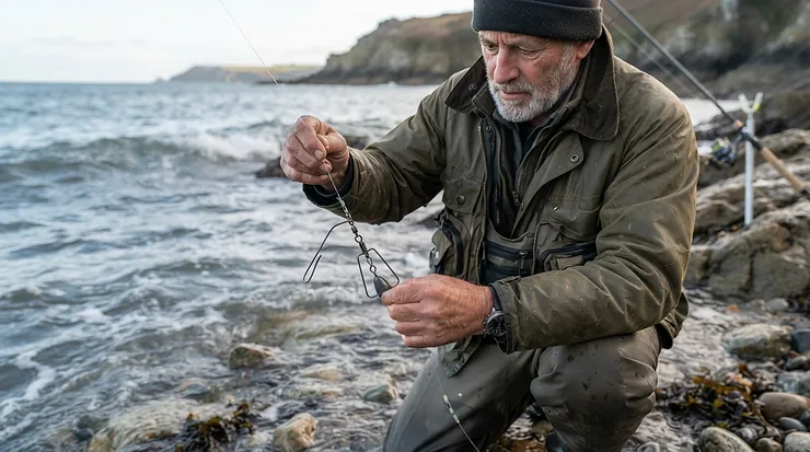 Demonstrating lead retention mechanics using beach lead weights for strong tide fishing