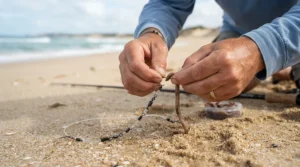 Saving time on the sands by using pre-tied beach fishing rigs with dual hooks.