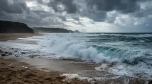 A surf casting setup highlighting pulley rig vs clipped down rig performance in heavy British seas.
