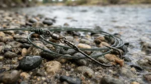 Close-up view of hook length components used in professional rigs for cod fishing beach.