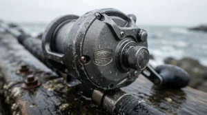Corrosion-resistant finish on a sea fishing reel for rough weather exposed to salt air
